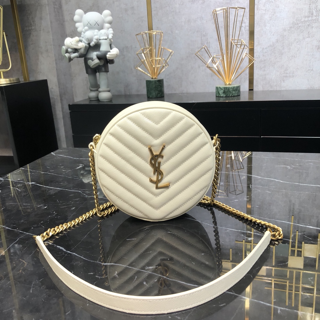 Saint Laurent Vinyle Quilted Calfskin Handbag Shoulder Bag White 610436 Gold